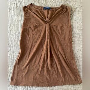 Jones New York large Brown Sleeveless Top knot front modest light cotton spandex
